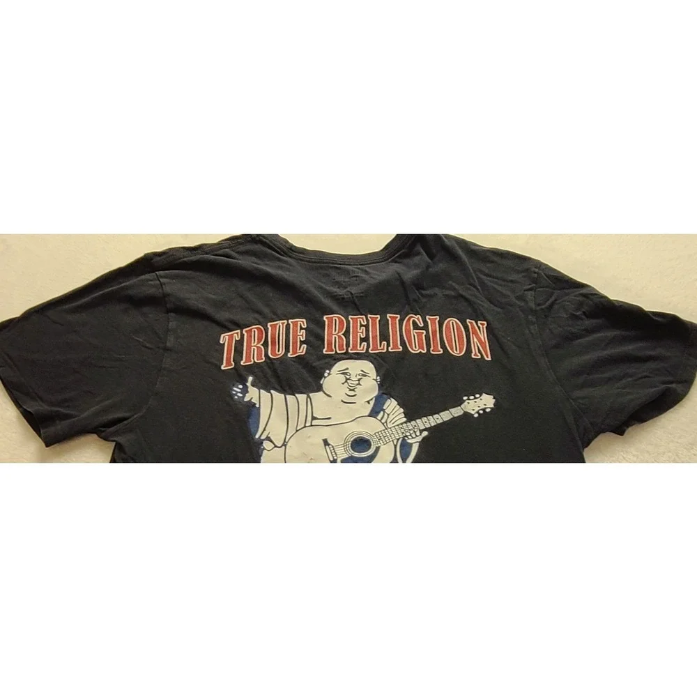 True Religion Men's World Tour Buddha Guitar Graphic T-Shirt‎ Black Large Casual